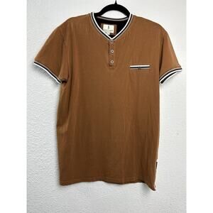 Scott James TShirt Tee‎ Mens L Short Sleeve Logo Brown Black White Stretch Edgy